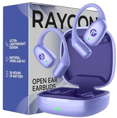 Raycon Essential Open Earbuds – True Wireless Open Ear Bluetooth 6.0 Headphones, Ultra-Lightweight, Comfort Hook Design, IPX5 Water Resistant, 36 Hours of Battery Life (Purple)