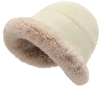 crazy bean Damenmützen Fischerhut Fleece Winter Glockenhut mit Gefütterte | Elegant und Vintage, Warm Fluffy Kunstpelz mit Fleece Futter, Cloche Hut