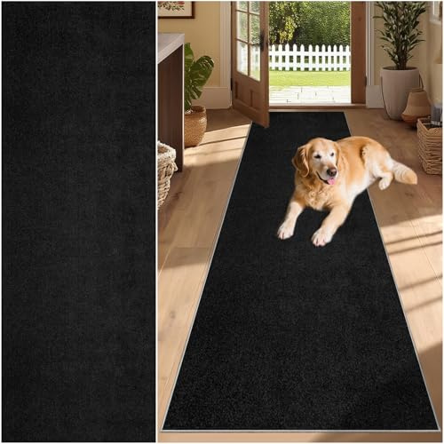 SUNMME Teppich Läufer rutschfest 100 x 350 cm Teppichläufer Flur Flurläufer Modern, Küchenteppich Waschbar rutschfest, Teppich Läufer für Flur, Küche, Eingang Schwarz