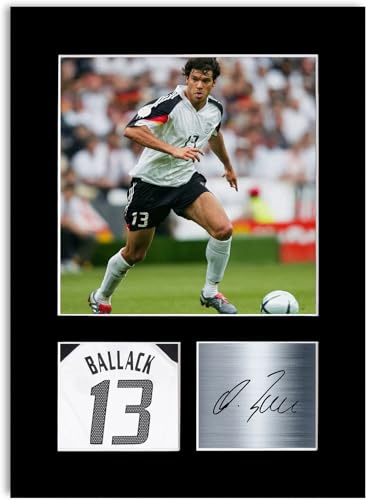 LJW Prints Foto-Poster Michael Ballack Fußballspieler für Deutsche Fußballfans mit signiertem Autogramm Poster mit Fotoaufsteller