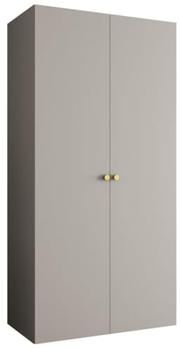 MEBLE KRYSPOL - Kleiderschrank - Garderobenschrank - 100 cm x 202 x 52 cm - Schrank mit Kleiderstange, 2 Türen - für Schlafzimmer, Flur - Parma, Kaschmir, Griff Gold