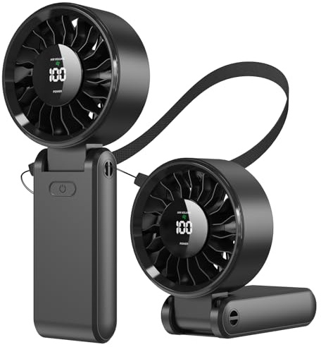 Ventilador Portátil de Mano - 5000mAh Mini Ventilador de Mesa/Cuello USB,Hasta 20h,5 Velocidades,135° Plegable,3 en 1 Fan Silencioso Recargable con Cordón Ajustable,para Viajes Oficina Camping