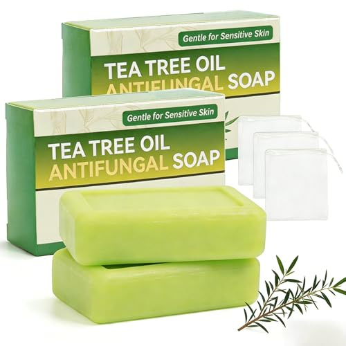 3 PCS Tea Tree Oil Soap Bars With Foaming Nets, Natural Cleansing Soap For Face, Body & Hands, Helps Reduce Acne & Soothe Irritated Skin, Controls Oil & Refreshes Skin (Green)