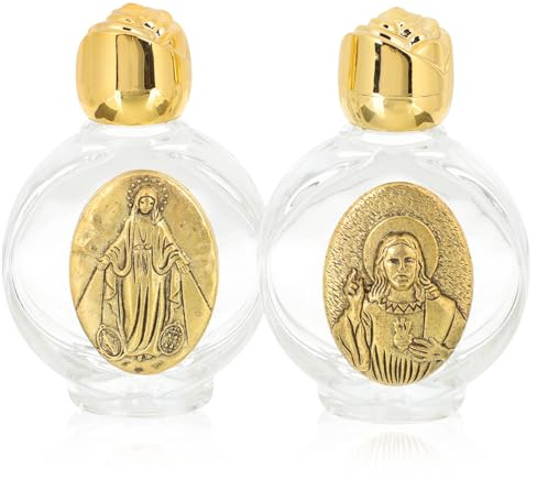 CALLARON Lot de 2 Bouteilles Décoratives en Verre Doré pour Eau Bénite, Légères et Portables, pour Communion et Bénédictions Style Aléatoire