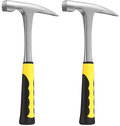CHIHEUNG 2PCS Rock Hammer, Carbon Steel Geology and Fossil Brick Hammer with Yellow and Black Grip for DIY, Industry