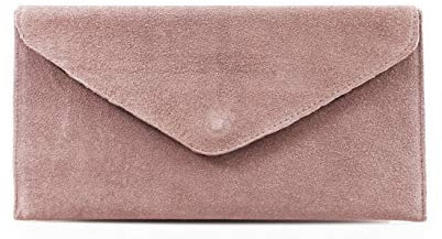 LeahWard Wrist Strap Genuine Italian Suede Leather Envelope Clutch Bags Party Wedding Purse Handbag Cross Body Bag CW01 (Pink)