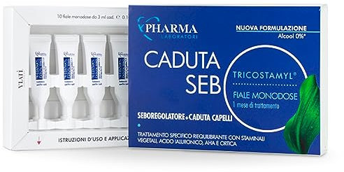 YPHARMA Tricostamyl Caduta-Sebo 10 Fiale Trattamento per la Perdita dei Capelli per Capelli Grassi con Acido Ialuronico, Ortica e Zinco – Cura Equilibrante per il Cuoio Capelluto