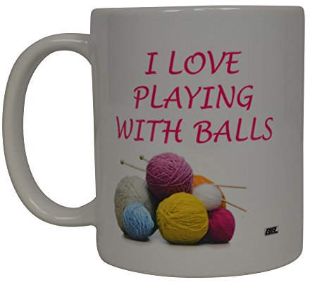Rogue River Tactical Funny Crochet Knitting Coffee Mug I Love Playing With Balls Yarn Novelty Cup Wives Great Gift Idea For Quilter