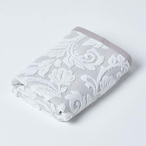 Homescapes Handtuch 50x90 cm beige mit Damast-Muster, Handtuch 600 g/m², 100% türkische Baumwolle, Frottiertuch schnelltrocknend & flauschig weich