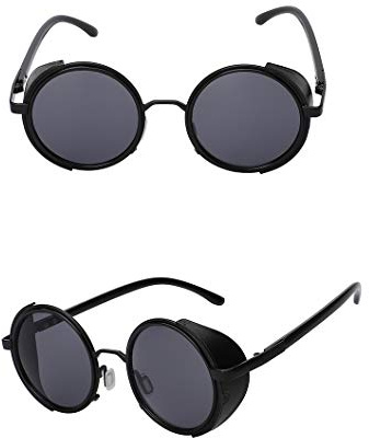 MCalle Occhiali da Sole Steampunk Rotondi Polarizzati in Metallo - Occhiali UV400 Stile Steampunk per Uomo e Donna (nero)