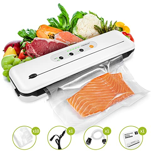 Vakuumiergerät,Vakuumierer Folienschweißgerät,Eingebauter Cutter, Trocken und Feuchtigkeitsmodus,LED-Anzeigelampen,10 Vakuumierbeutel 20 * 30(cm),1Vakuumschlauch,weiß
