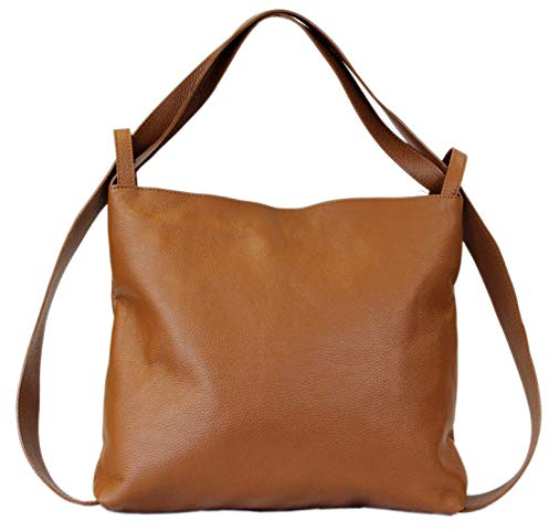 irisaa Damen Leder Schultertasche Rucksack Groß Handtasche Frauen Umhängetasche Bag Shopper Beuteltasche für Büro Schule Uni mit Großer Kapazität aus Italien, Damen Tasche:Camel