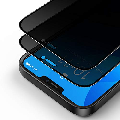 Bewahly Privacy Schutzfolie für iPhone 12/iPhone 12 Pro (6,1) [2 Stück], 9H Härte Full Screen Sichtschutz Panzerfolie Blickschutz Displayschutzfolie Anti-Spy Glas Folie mit Positionierhilfe - Schwarz