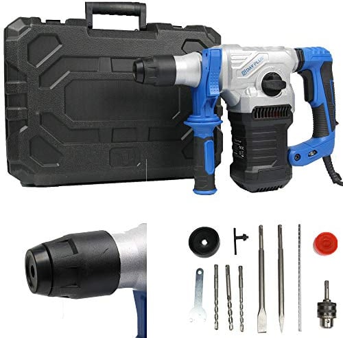 1500W Corded SDS Plus Rotary Hammer Drill, 6 Variable Speed, 4-in-1 Kit with Case