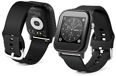 Technaxx Smartwatch mit Temperaturmessung TX-SW6HR - Temperatur, Herzfrequenz, Schritte, zurückgelegte Entfernungen, Kalorienverbrauch, Schlafdauer, Uhrzeit, Datum, 1,4-Zoll-Farbbildschirm, SMS etc