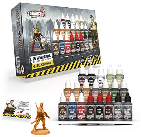 The Army Painter Zombicide 2nd Edition Paint Set, 20 Acrylfarben, 1 Survivor-Miniatur, 1 Starterpinsel, Für Cool Mini or Not Zombicide 2nd Edition, WP8042, Multi