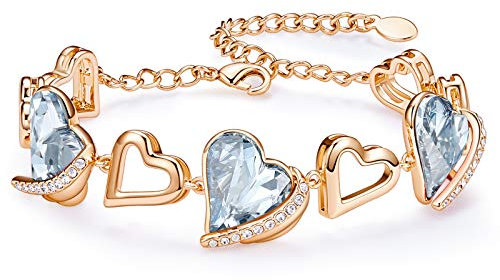 CDE Heart Bracelets for Womens, Adjustable Bracelet with Love Heart Crystal,18K Jewellery for Ladies,Anniversary Birthday Mothers Day Gifts for Girlfriend Wife Mum