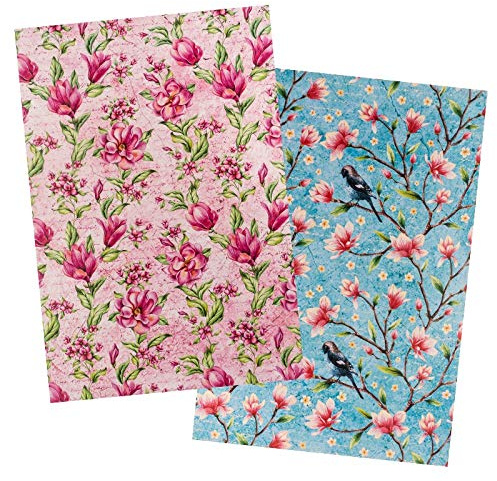 Ideen mit Herz 2 Bogen Reispapier | Edel-Decoupage-Papier | DIN A4 | 2 Verschiedene Designs | Vintage, Weihnachten u.v.m. (Blüten 22)