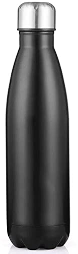 Yucong 500ml Stainless Steel Double Wall Sports Water Bottle, Vacuum Flask Insulated Thermos for Gym & Outdoor, Leakproof Iced Coke Tumbler,Cold for 24+ Hrs, Hot for 12 Hrs, BPA-Free (Black)