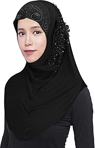 FakeFace Damen Kopftuch Muslimischer Hijab Mädchen Moslem Schal mit Blumen Arabien Islamische Kopfkappe Kleidung Schal Sommer Stretch Turban Gesichtsschleier Kopfbedeckung
