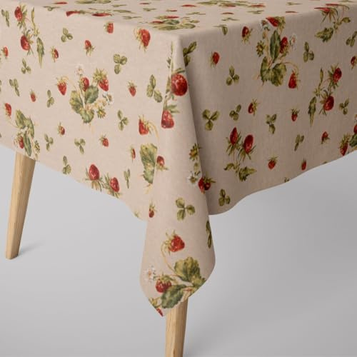 SCHÖNER LEBEN. Tischdecke Strawberrys Growing Erdbeeren Natur rot grü, Größe:100x100cm
