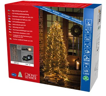 Konstsmide Micro LED Compactlights Baummantel mit Ring, 6 Stränge à 180 Dioden, 8h Timer, 1080 bernsteinfarbene Dioden, 30V Außentrafo (IP44), 9W, schwarzes Kabel - 6651-800