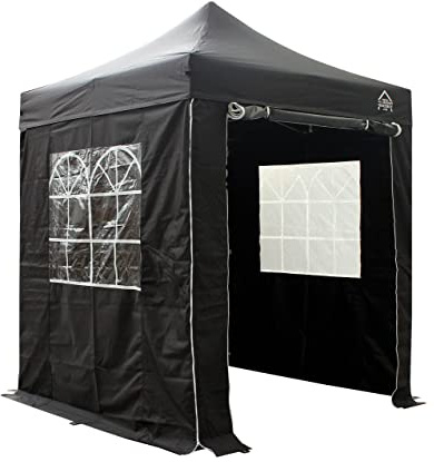 All Seasons Gazebos Pop-Up-Pavillon, vollständig wasserdicht, robust, mit 4 Reißverschluss-Seiten und Zubehör, Schwarz