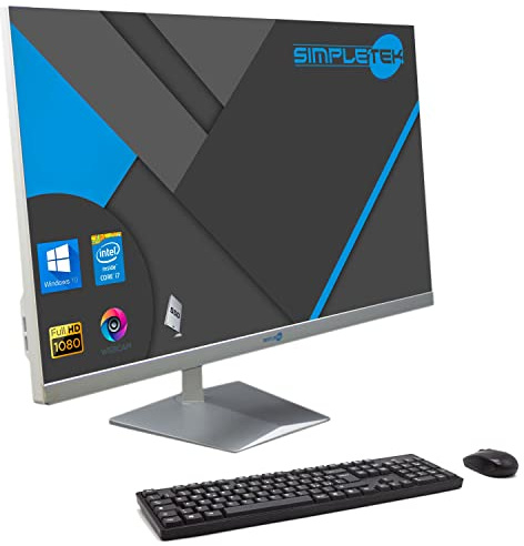SIMPLETEK - All in One AiO 27” Full HD Core i7 Fino 3.6GHz Windows 10 Pro | 8GB RAM 480GB SSD | Kit Mouse Tastiera Webcam PopUp Casse integrate PC Fisso Computer Bianco Casa Lavoro Aziendale Ufficio