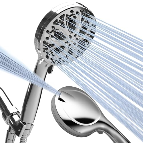 Sparkpod Pommeau de douche haute pression de 10 pièces, haut débit de 12,7 cm, avec jets haute pression, tuyau et support en acier inoxydable de qualité supérieure inclus (chrome poli de luxe)