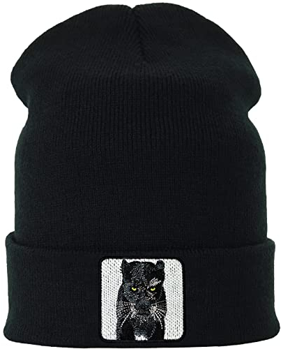 EXPRESS-STICKEREI Lustige Strickmütze - Warme Wintermütze mit Motiv Black Panther - Strickmütze - Beanie für Damen und Herren - Unisex Wollmütze - Tiermotiv Haube mit Spruch