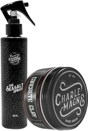 Charlemagne Haarstyling Bundle - Bestehend aus Sea Salt Spray und Concrete Clay Pomade Herren - Haarstyling Männer Geschenkset Pflegeset Männer Haarpflege Geschenk Geschenke für Männer - Surf Spray
