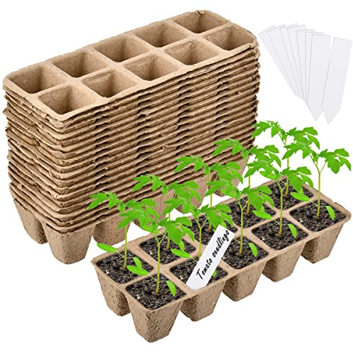 OTYMIOW Vasetti Biodegradabili per Piantine 220PZ 200Cellule+20Etichette Vasetti Piantine Quadrati Griglie per Piantine Vasetti per Germinazione Torba Pots Vassoi di Avviamento di Semi Torba Piante