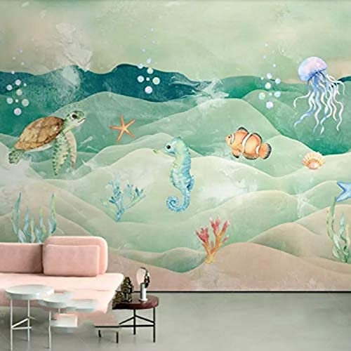 3D Tapete Farbe Schildkröte Cartoon Meerestier Kinderzimmer Hintergrund Wanddekoration Wanddekoration fototapete 3D Tapete effekt Vlies wandbild Schlafzimmer-400cm×280cm