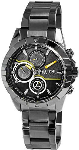 Raptor Limited Yasser Herren-Uhr Edelstahlarmband Multifunktion Leuchtzeiger RA20345 (anthrazit)