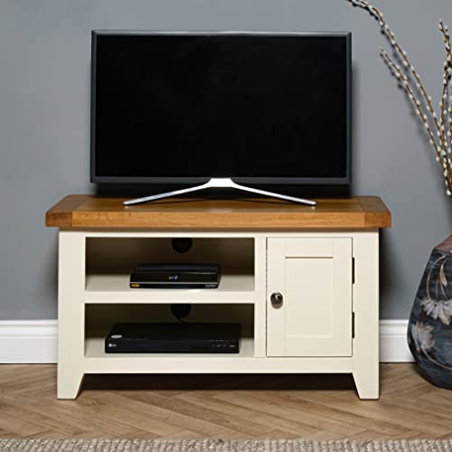 Elm home and garden Oak Painted Cream Off White 1 Door Small Tv Video Unit Fully Assembled 50 cm high x 91 cm Wide x 437 cm Deep