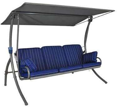 Angerer Freizeitmöbel GmbH Hollywoodschaukel Elegance - Gartenschaukel Made in Germany - Schaukel zum Sitzen, Liegen und Entspannen - inklusive Bett-Funktion - einfache Montage (Blau-Creme gestreift)