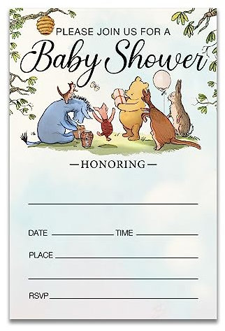 Dolimifa Vintage Pooh Baby Shower Invitations Fill in Style Classic Winnie the Pooh Themed Baby Sprinkle Baby Shower Invites, 20 Count With Envelopes