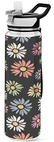 Fustylead Colorful Daisies Bidon Bouteille d'eau de 950 ml avec paille, étanche, transparente, pour le sport de plein air