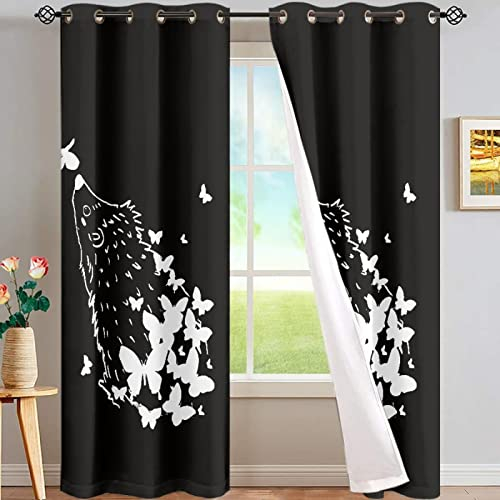 SJSXWQN Vorhänge Schwarzer Igel Gardinen mit Ösen Vorhang Blickdicht Thermo Verdunklungsvorhänge Schiebegardinen für Schlafzimmer Wohnzimmer H 245 x B 140 cm 2er Set