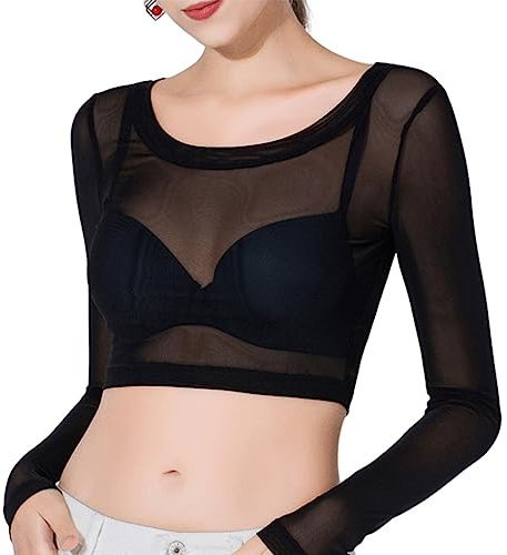 Women Mesh Sheer Crop Top, Long Sleeve See Through Shirt Blouse, Black Slim Fit Sheer Shrug Mesh Crop Shirt Top, Both Side Wear Open Front Cardigan Cover Up