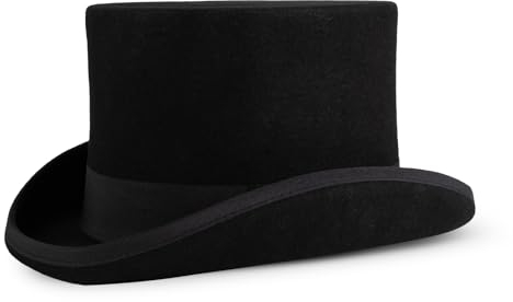 HIQIU Zylinder Hut Herren Theater Top Damen Wollfilzhut Erwachsene Hoch Wollfilz Partyhut Kostüm Karneval Fasching (L(58-59cm), Schwarz)
