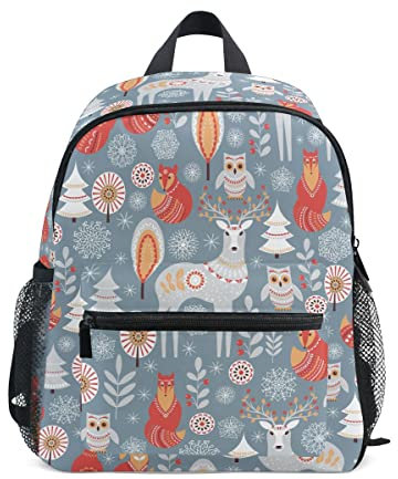 CHIFIGNO Niedlicher Kinderrucksack Schulrucksack Kindergarten Kindertasche Kinder Reisetasche für Jungen Mädchen 3-7 Jahre zurück in die Schule, Waldtiere Hirsch Eule Fuchs Weihnachten, Medium,