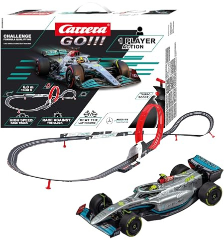Carrera - 20068003 GO!!! Challenge Formula Qualifying Rennbahn-Set I Rennbahnen & lizensierte Slotcars | bis zu 1 Spieler | Für Kinder ab 6 Jahre & Erwachsene I Slotcar Rennbahn Maßstab 1:43