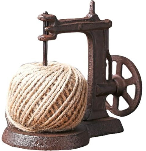 Cast Iron Garden Twine Holder Set, Cast Iron Hemp Rope Roll Holder with Scissors Figurines for Crafting, Gardening