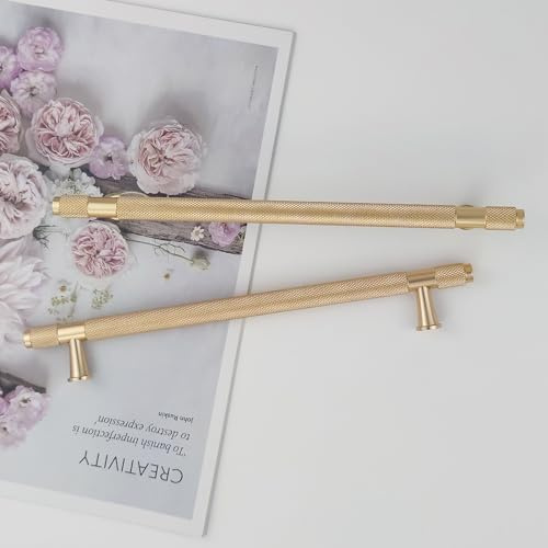 Pexintek 6 Tiradores Oro Rosa Largos para Armario Distancia 192mm | Manijas Modernas para Muebles Cómodas y Cajones de Cocina Dormitorio y Despacho, Pomos sin huellas, Incluye Tornillos
