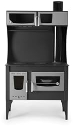 Estufa de leña con horno modelo M 10.4 Kw | Cocina de leña moderna y rustica | Chimenea de leña accesorio campana