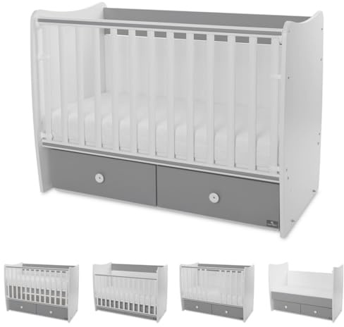 Lorelli Babybett MATRIX NEW Kinderbett 120 x 60 cm, 2 Ebenen, 2 Schubladen grau
