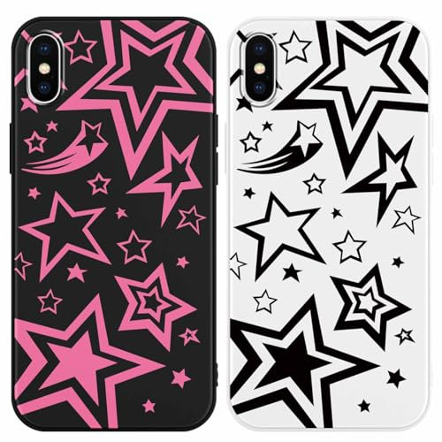 Foonary 2 Pack Phone Case Compatible with iPhone X/XS 5.8, Slim Fit Soft Silicone TPU with Fashion Star Design Aesthetics Pattern, Shockproof Bumper Protector Matte Cover for iPhone X