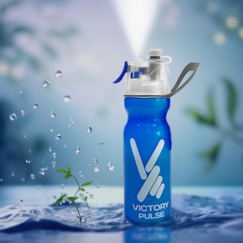 VICTORY PULSE - Botella de Agua 590ml con Spray Nebulizador, Triple Aislamiento, Sin BPA, Anticaídas y a Prueba de Fugas. Ideal para Deporte, Escuela, Oficina y Actividades al Aire Libre (Azul)