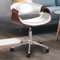 Fohfurniture Holz Bürostuhl, Breiter PU Leder Chefsessel, Frisiertischstuhl Moderner Computer Schreibtischstuhl aus Nussbaumholz, 360° drehbar, höhenverstellbar mit Home Office (Curve, Weiß)